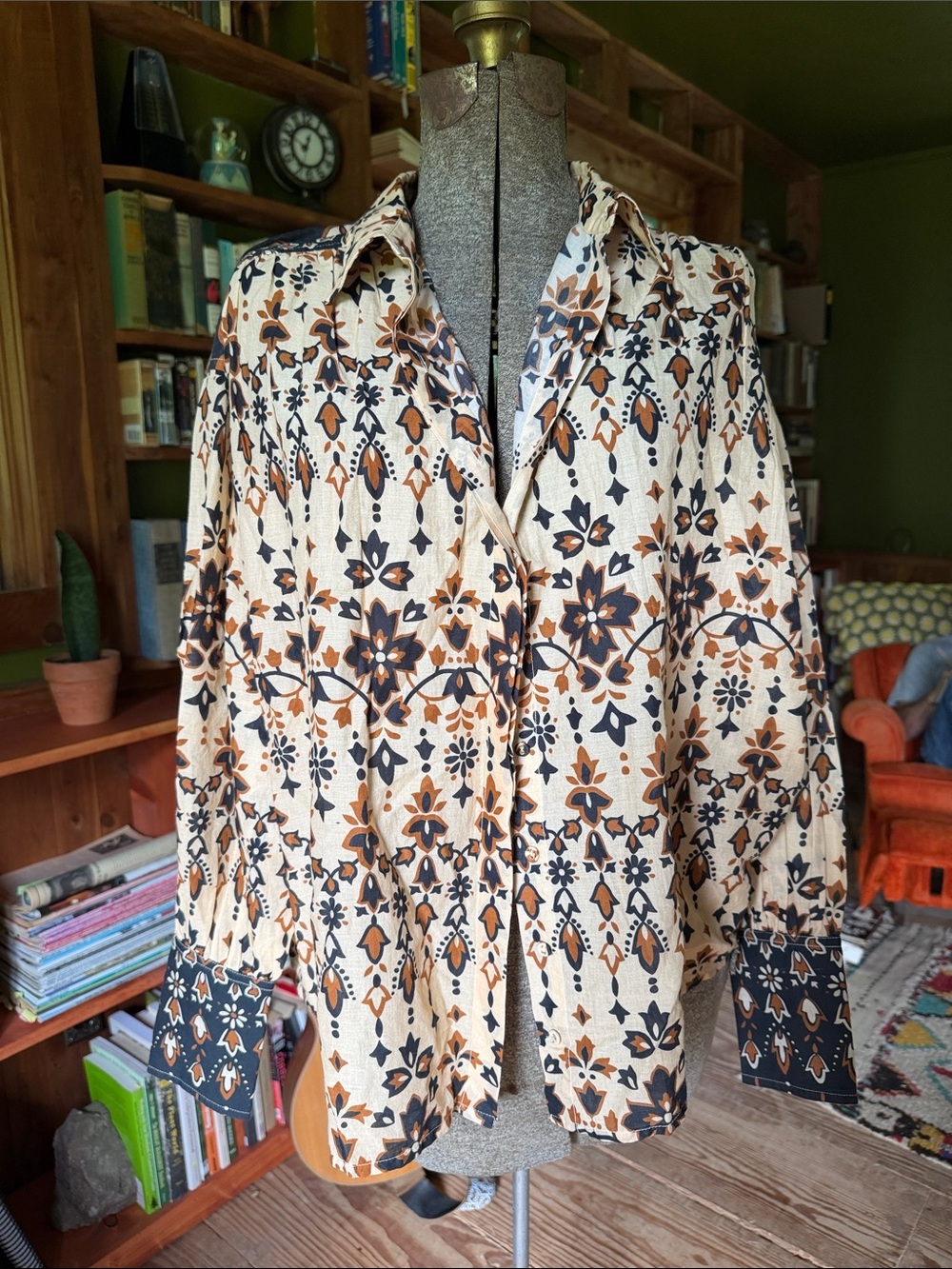 Cleobella Cream Floral Geometric Button-Up Blouse